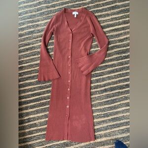 Women’s Sofia Vergara Rib Knit Long Sleeve Button-Front Midi Dress – Size XS